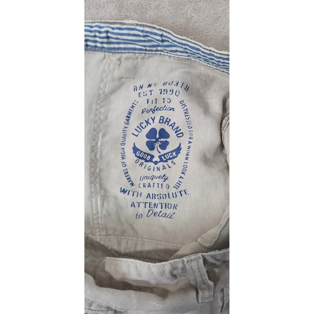Lucky Brand originals shorts Mens 38 Beige 100% linen drawstring